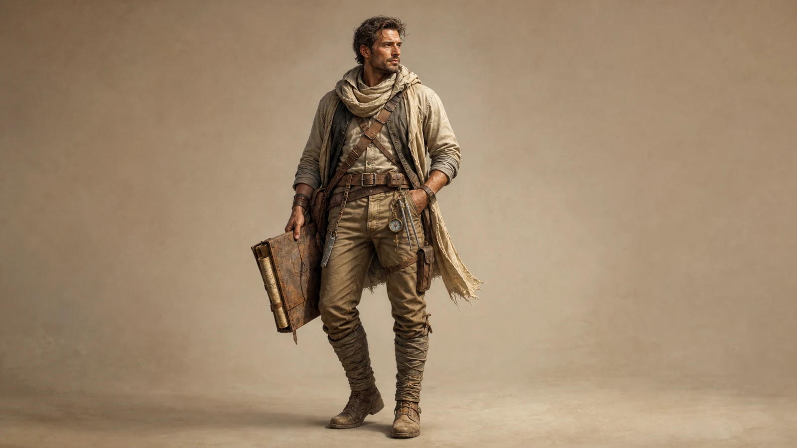 AI character design prompt example for a desert cartographer