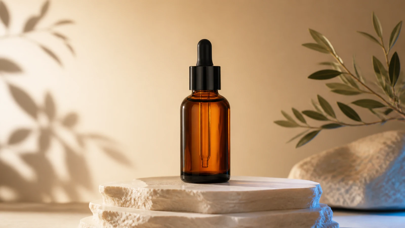 AI image prompt example for an amber skincare product advertisement