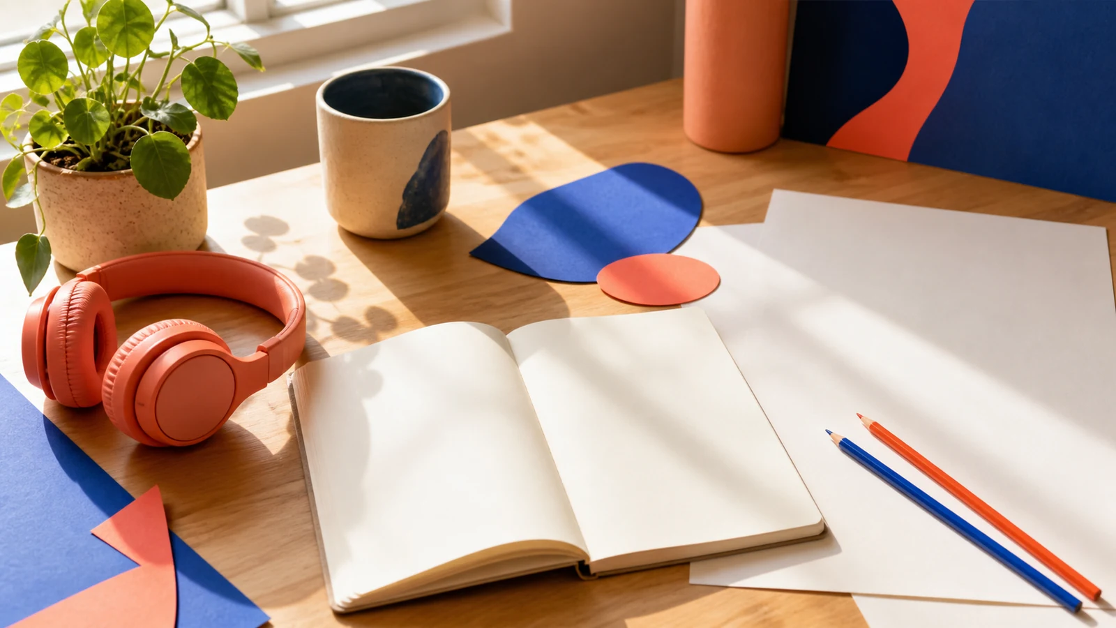 AI generated social media visual of a colorful creator workspace