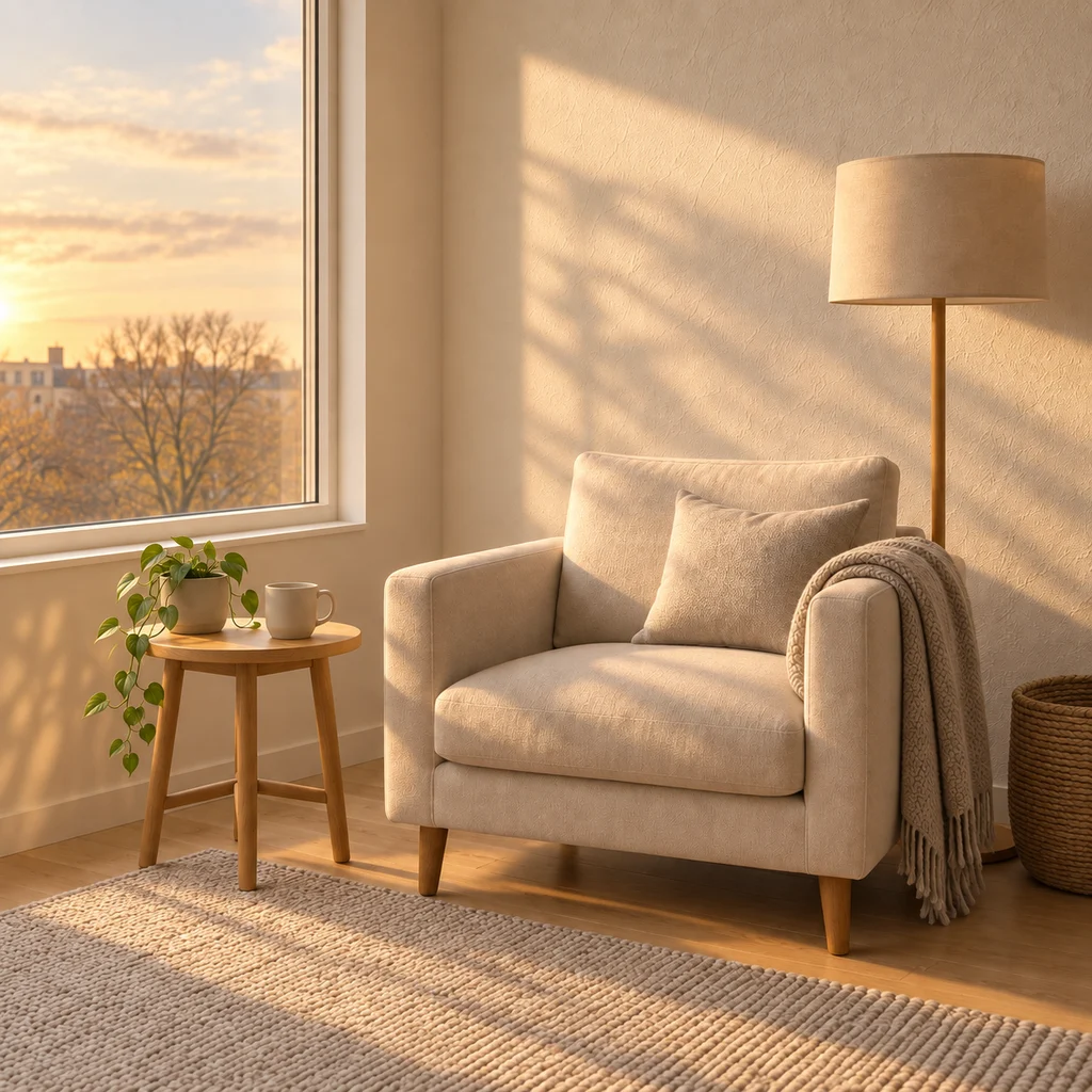 Interior after warm window lighting