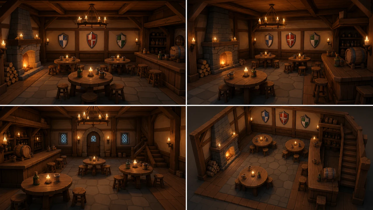Game tavern environment multi-angle scene grid