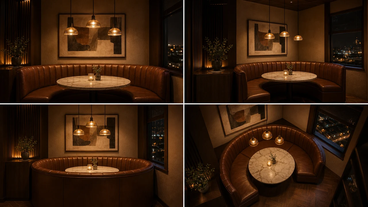 Restaurant corner AI scene generator angle grid