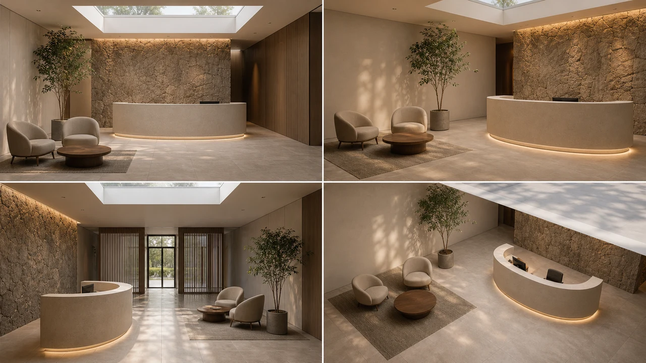 Hotel lobby scene generator multi-angle references