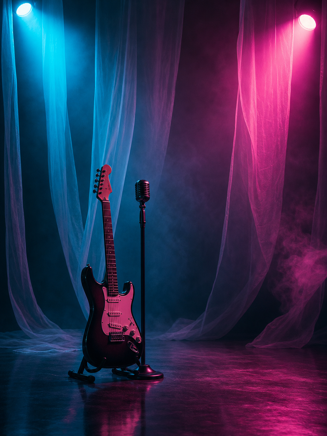 Original guitar and microphone image for an image to video music visual loop example
