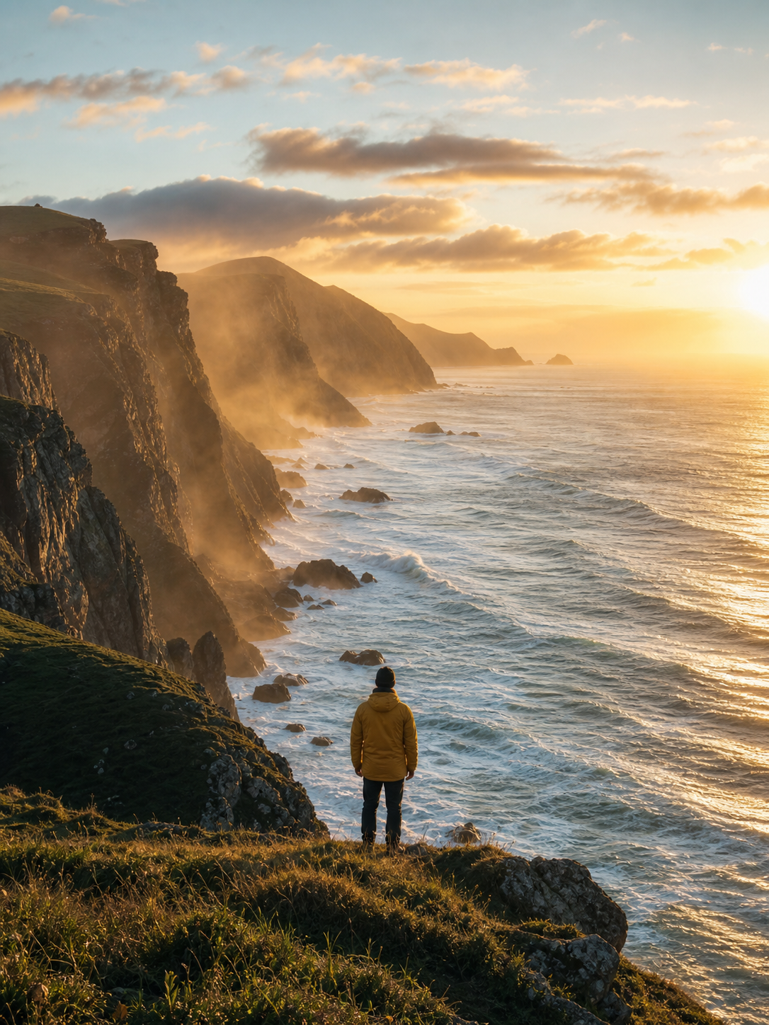 Original coastal travel image with a real person for a cinematic image to video AI prompt example